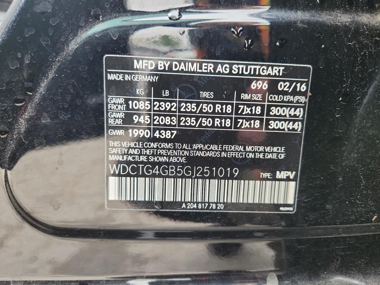 2016 Mercedes-Benz Gla 250 4Matic VIN: WDCTG4GB5GJ251019 Lot: 71567895
