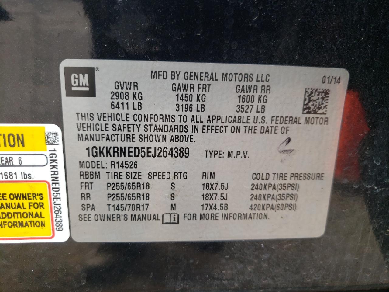 2014 GMC Acadia Sle VIN: 1GKKRNED5EJ264389 Lot: 71976885