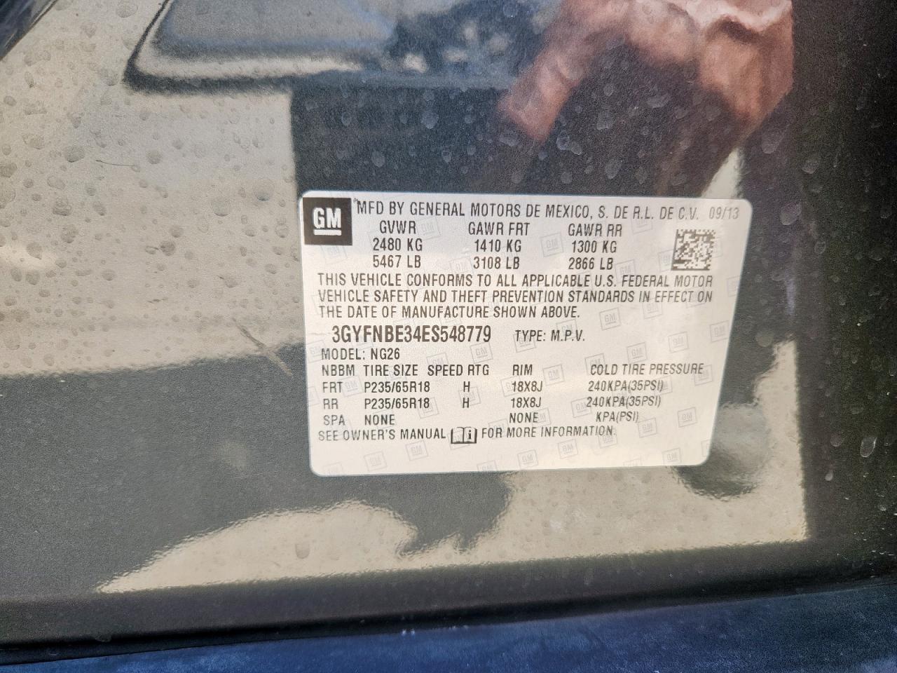 2014 Cadillac Srx Luxury Collection VIN: 3GYFNBE34ES548779 Lot: 71541625