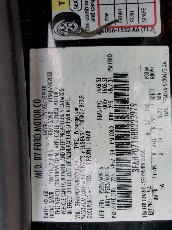 2008 Ford Fusion Se VIN: 3FAHP07168R223979 Lot: 81182355