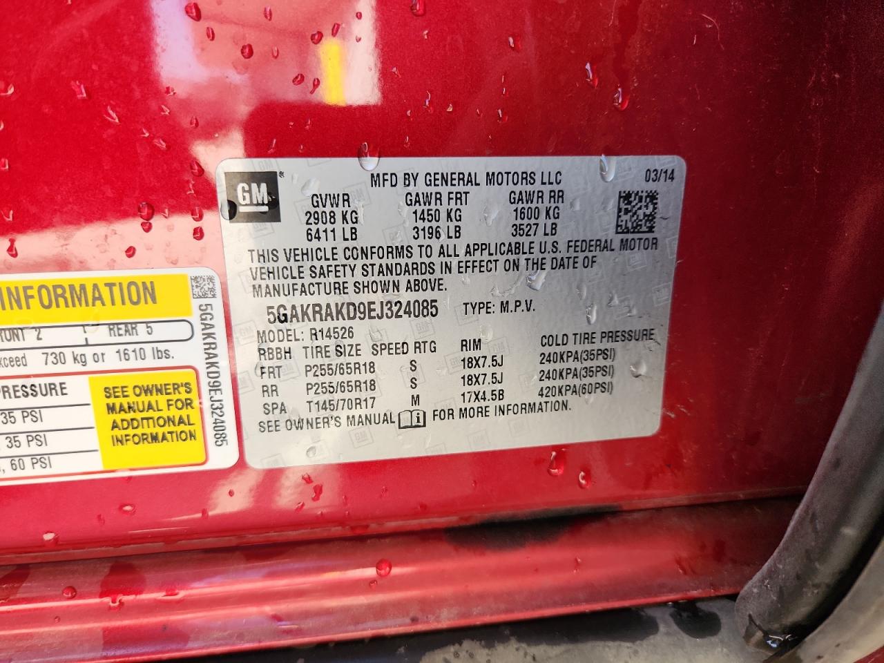 2014 Buick Enclave VIN: 5GAKRAKD9EJ324085 Lot: 81149905