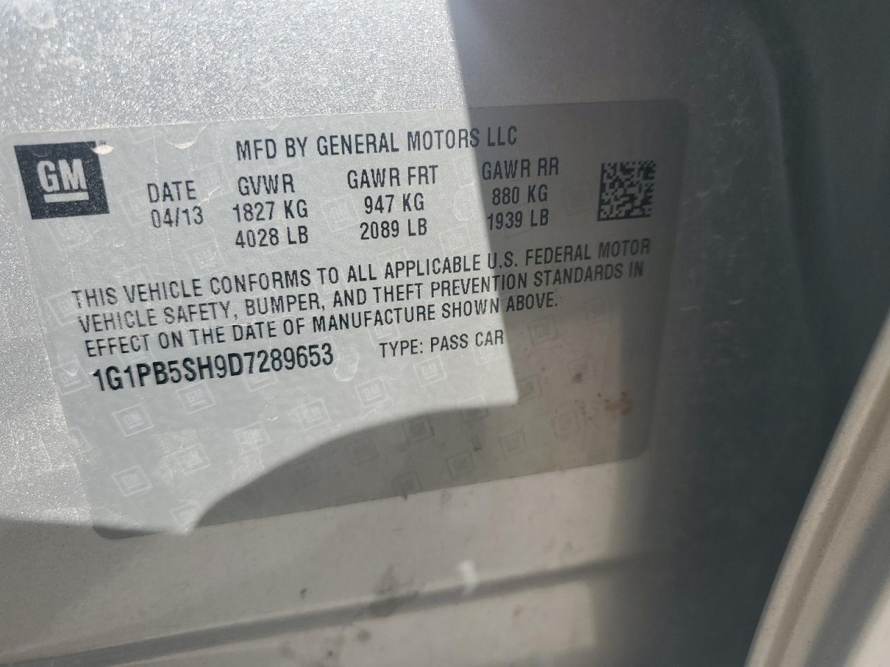 2013 Chevrolet Cruze Ls VIN: 1G1PB5SH9D7289653 Lot: 81503375