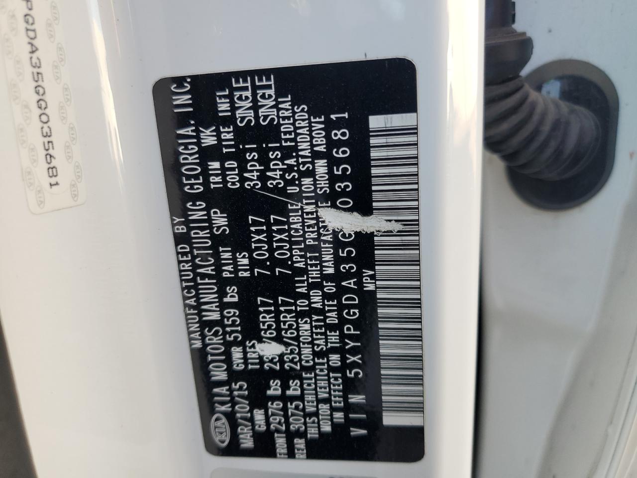 2016 Kia Sorento Lx VIN: 5XYPGDA35GG035681 Lot: 84267265