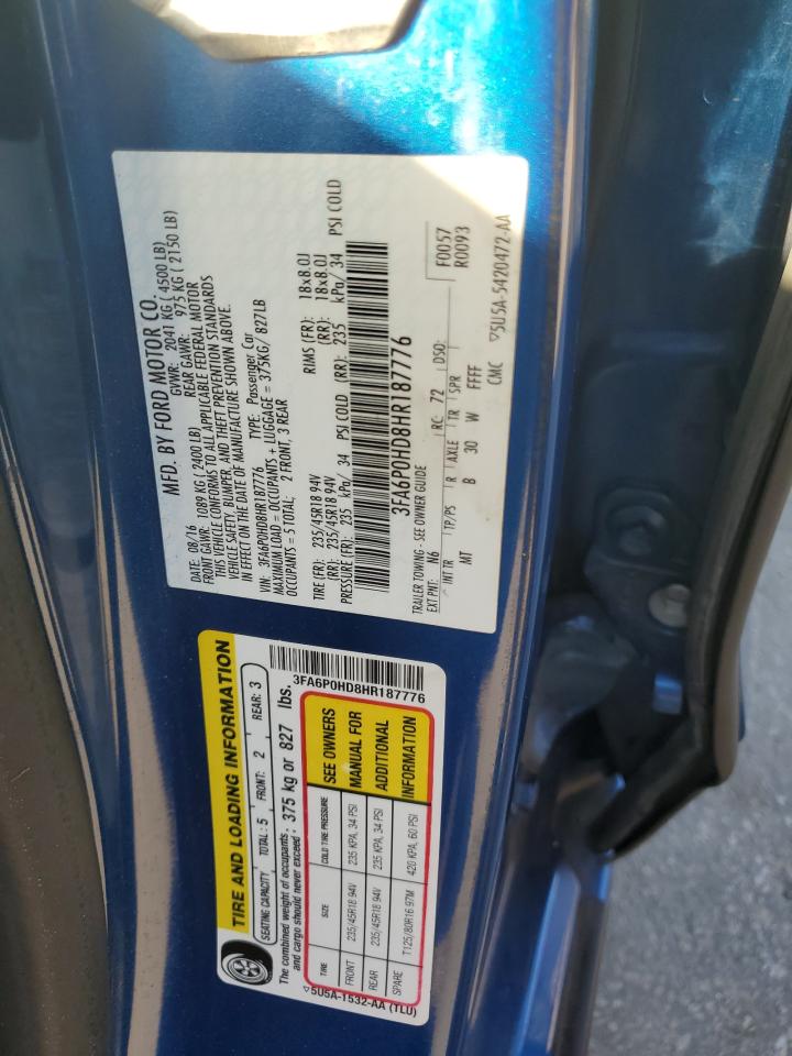 2017 Ford Fusion Se VIN: 3FA6P0HD8HR187776 Lot: 83938285