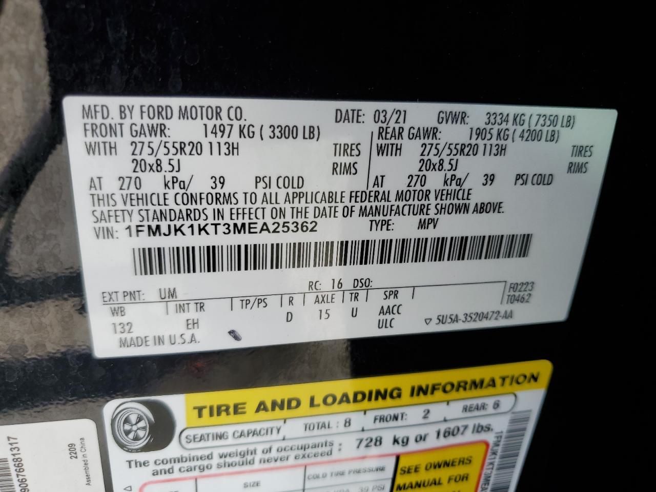 2021 Ford Expedition Max Limited VIN: 1FMJK1KT3MEA25362 Lot: 80748695