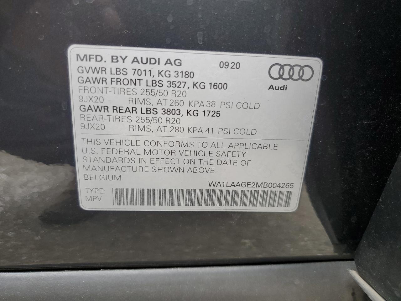 2021 Audi E-Tron Premium Plus VIN: WA1LAAGE2MB004265 Lot: 80712475