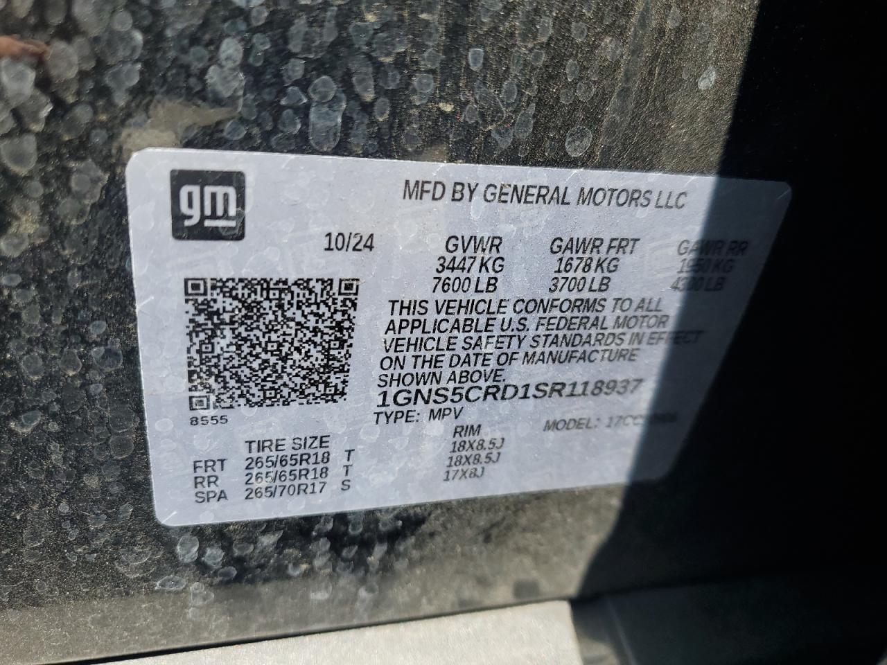 2025 Chevrolet Suburban C1500 Lt VIN: 1GNS5CRD1SR118937 Lot: 81463685