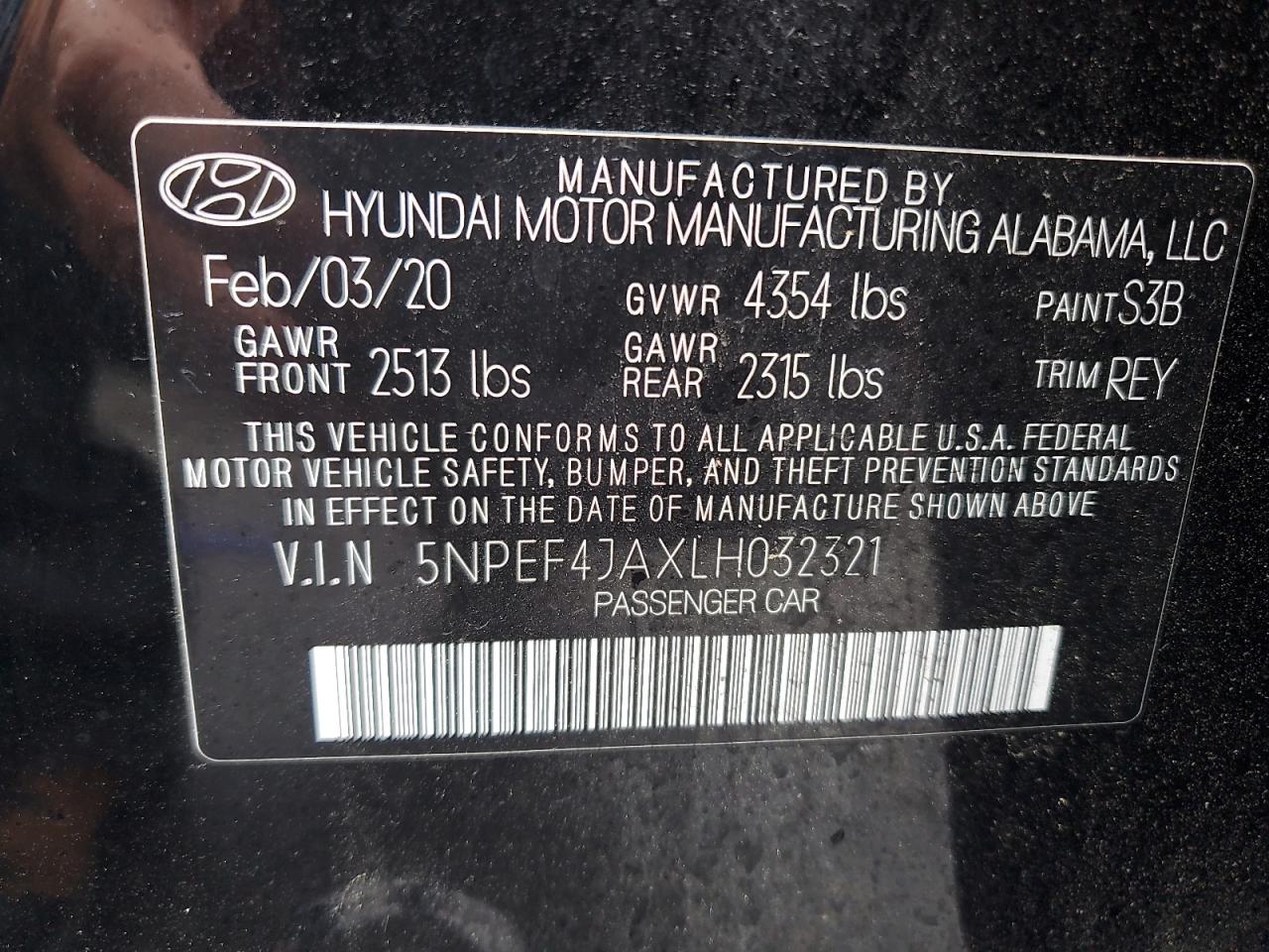 2020 Hyundai Sonata Sel VIN: 5NPEF4JAXLH032321 Lot: 81079395