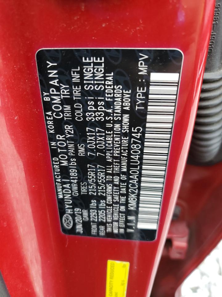 2020 Hyundai Kona Sel VIN: KM8K2CAA0LU408745 Lot: 81435945