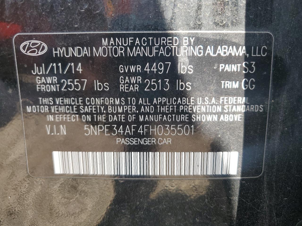 2015 Hyundai Sonata Sport VIN: 5NPE34AF4FH035501 Lot: 69918215