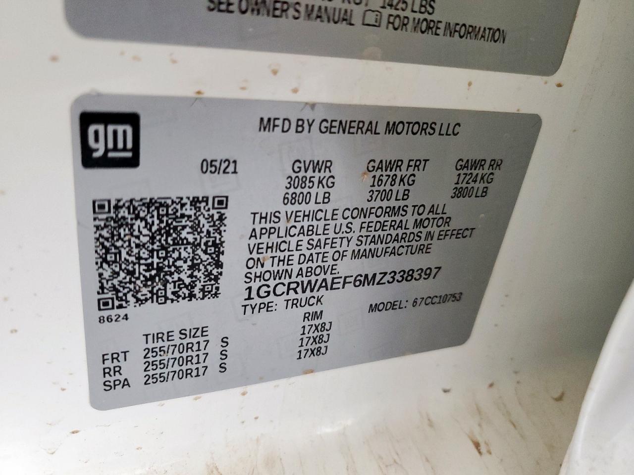 2021 Chevrolet Silverado C1500 VIN: 1GCRWAEF6MZ338397 Lot: 85593295