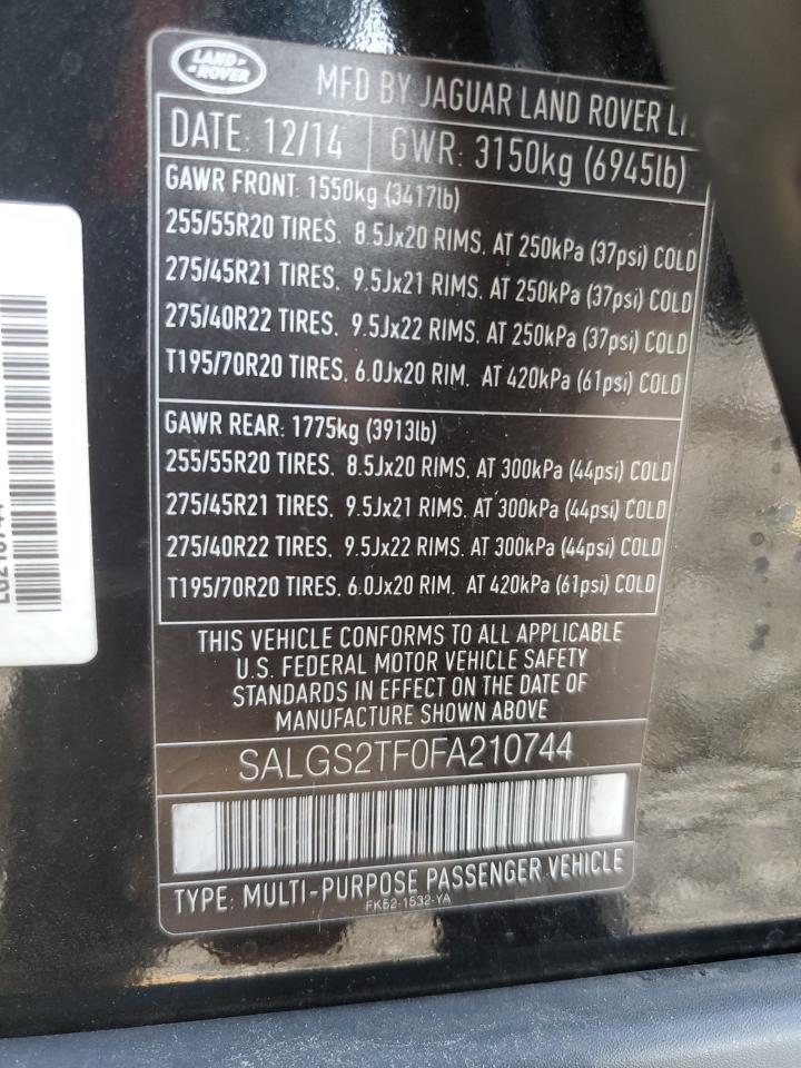 2015 Land Rover Range Rover Supercharged VIN: SALGS2TF0FA210744 Lot: 80614475