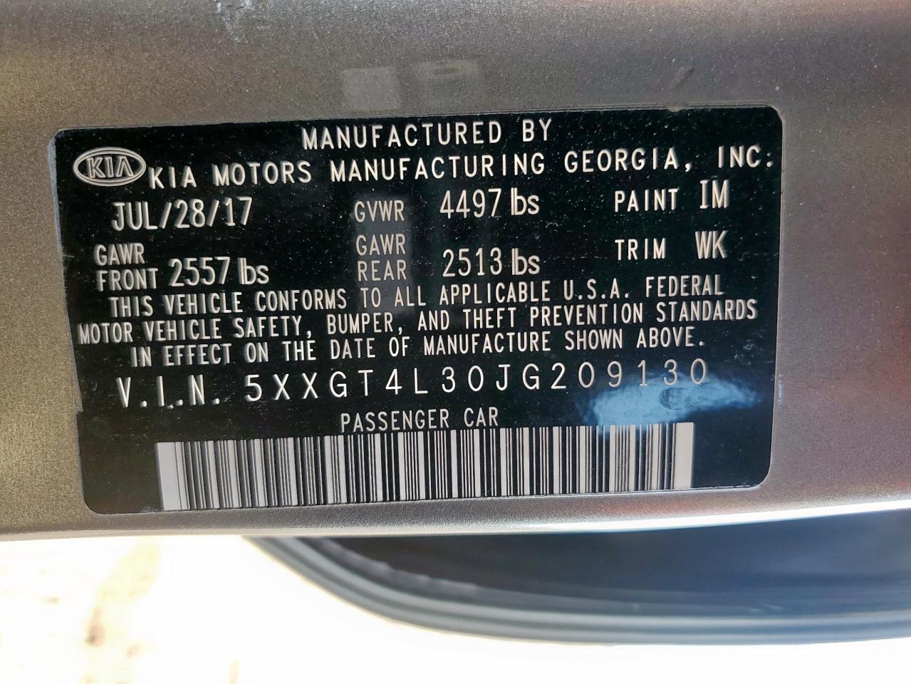 2018 Kia Optima Lx VIN: 5XXGT4L30JG209130 Lot: 80373535