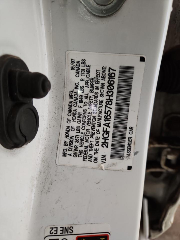 2008 Honda Civic Lx VIN: 2HGFA16578H306167 Lot: 80382435