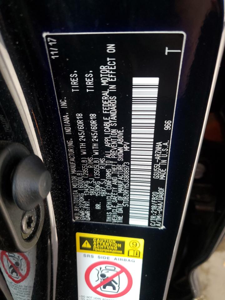 2018 Toyota Highlander Le VIN: 5TDBZRFH5JS808973 Lot: 84258645