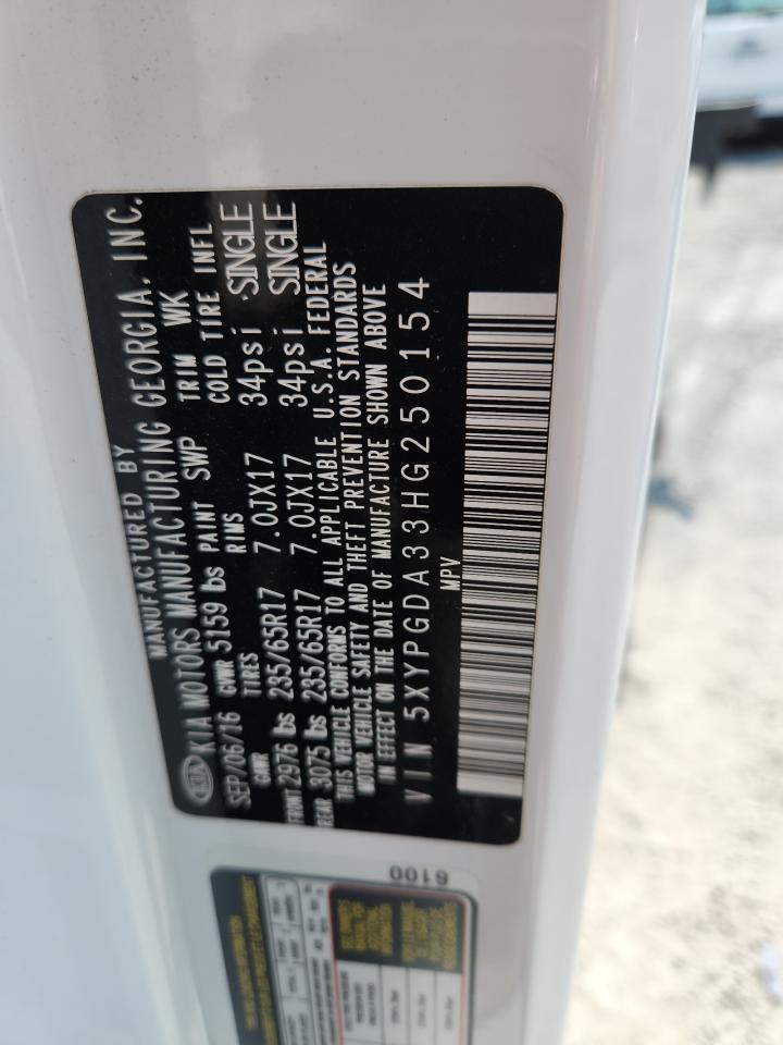 2017 Kia Sorento Lx VIN: 5XYPGDA33HG250154 Lot: 69424675