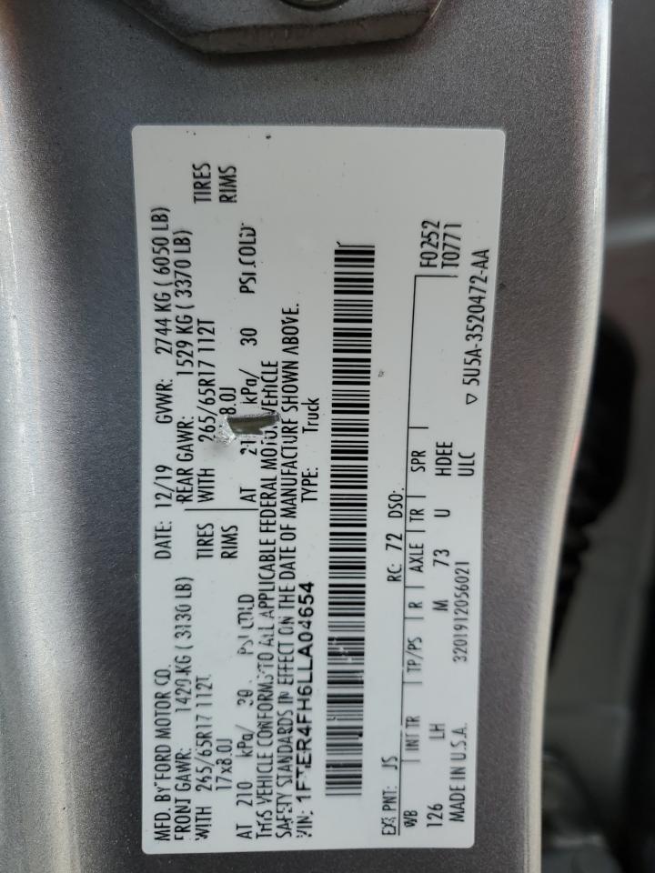 2020 Ford Ranger Xl VIN: 1FTER4FH6LLA04654 Lot: 84018495