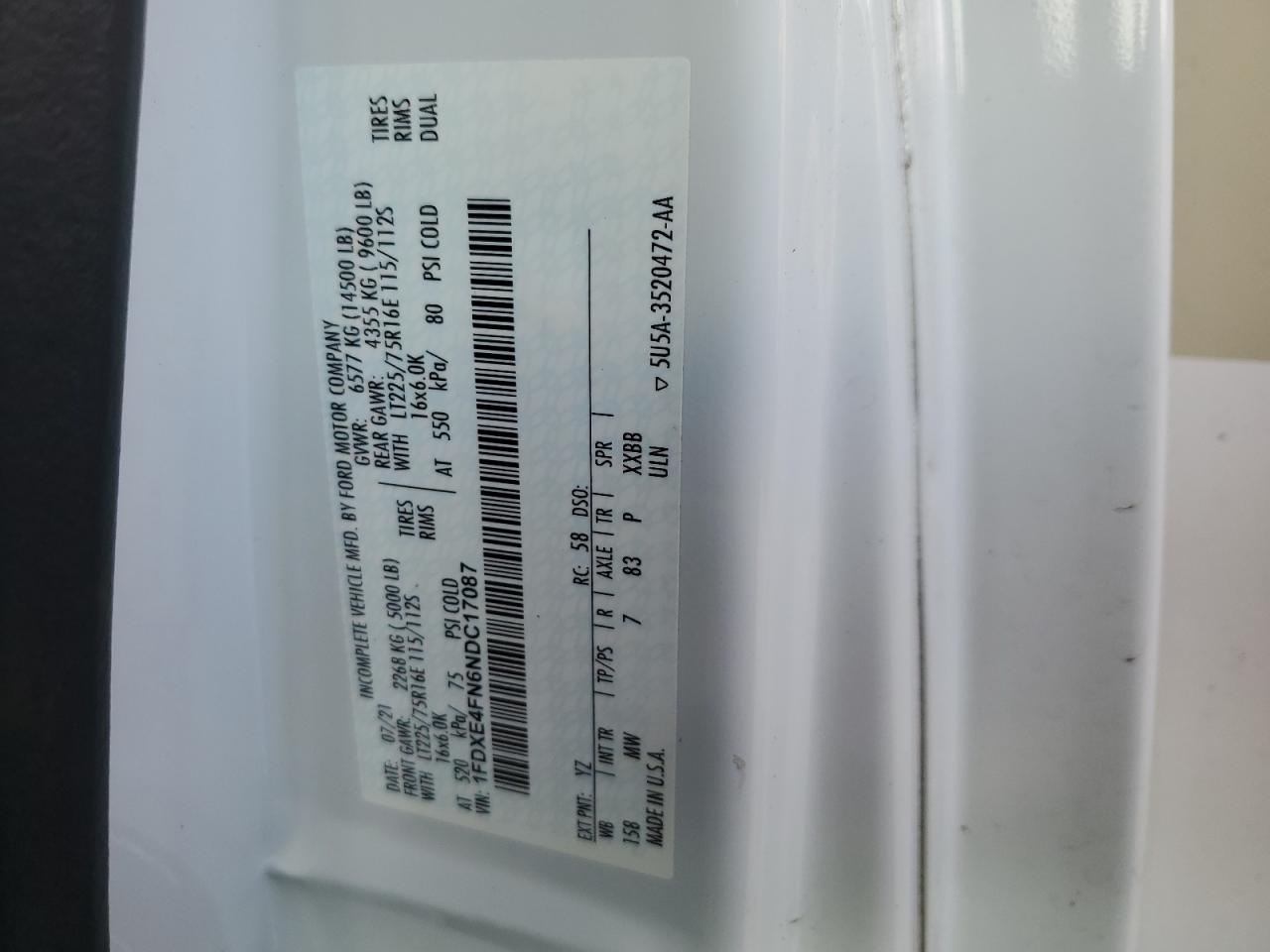 2022 Ford Winnebago - Rv VIN: 1FDXE4FN6NDC17087 Lot: 68244315