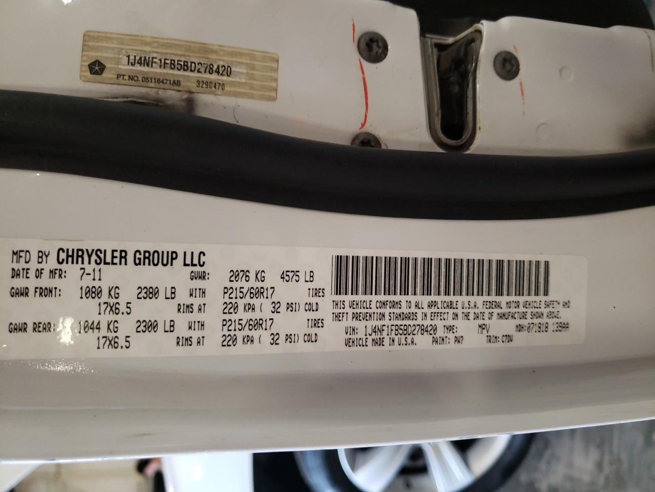 2011 Jeep Compass Sport VIN: 1J4NF1FB5BD278420 Lot: 80490995