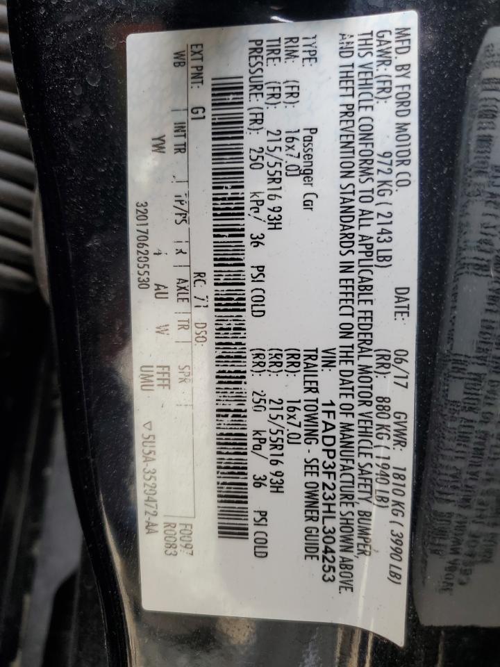 2017 Ford Focus Se VIN: 1FADP3F23HL304253 Lot: 80198965