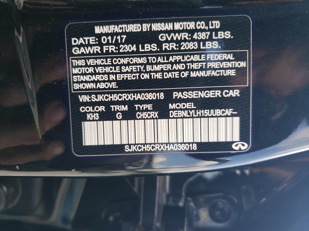 2017 Infiniti Qx30 Base VIN: SJKCH5CRXHA036018 Lot: 81403005