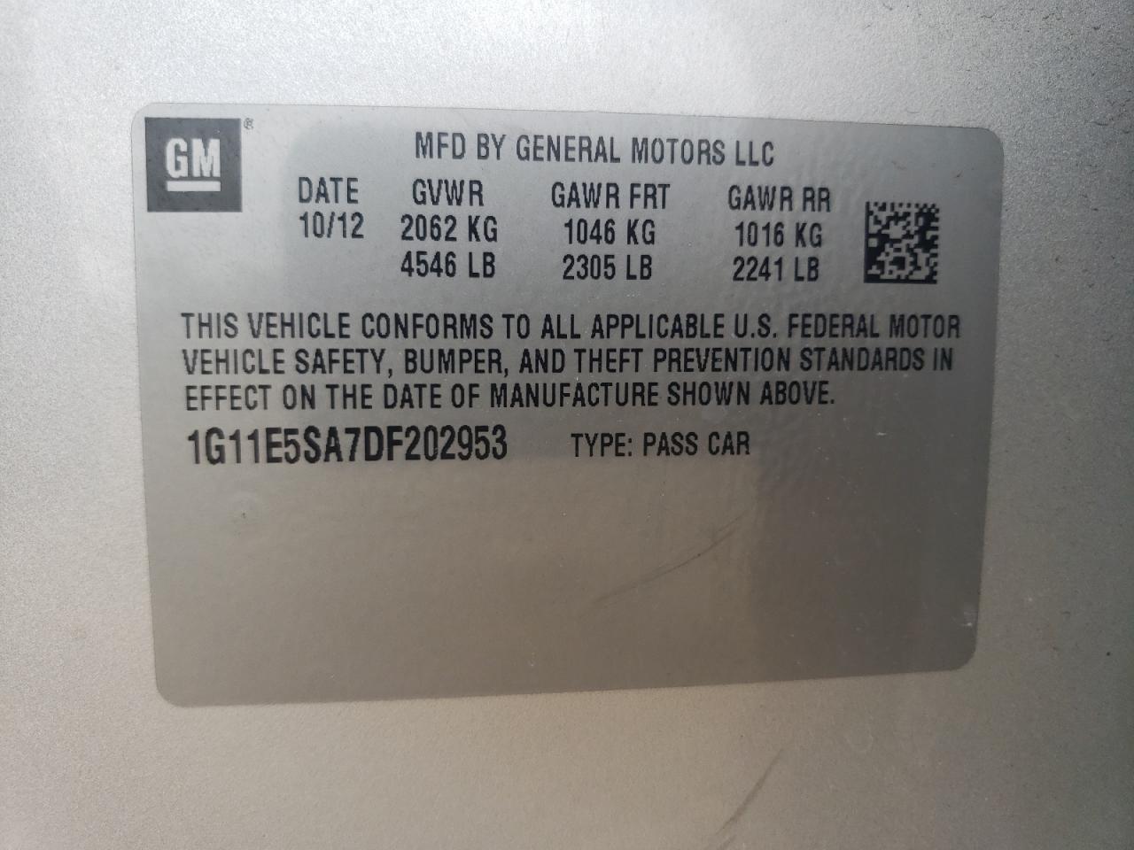 2013 Chevrolet Malibu 2Lt VIN: 1G11E5SA7DF202953 Lot: 81494375