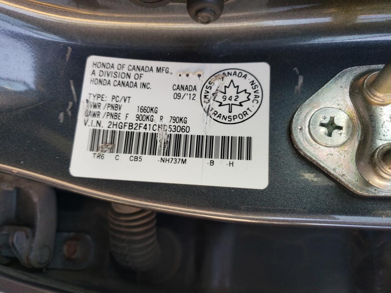 2012 Honda Civic Lx VIN: 2HGFB2F41CH053060 Lot: 71996385