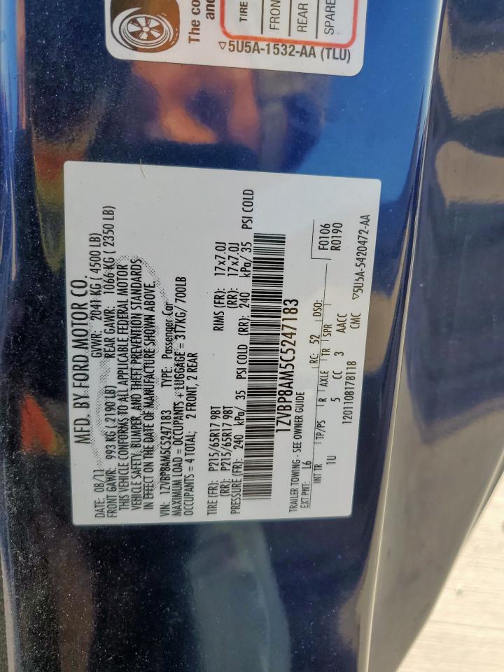 2012 Ford Mustang VIN: 1ZVBP8AM5C5247183 Lot: 71853245