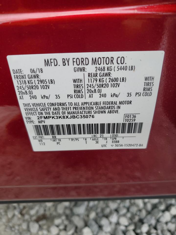 2018 Ford Edge Titanium VIN: 2FMPK3K8XJBC35076 Lot: 81204015