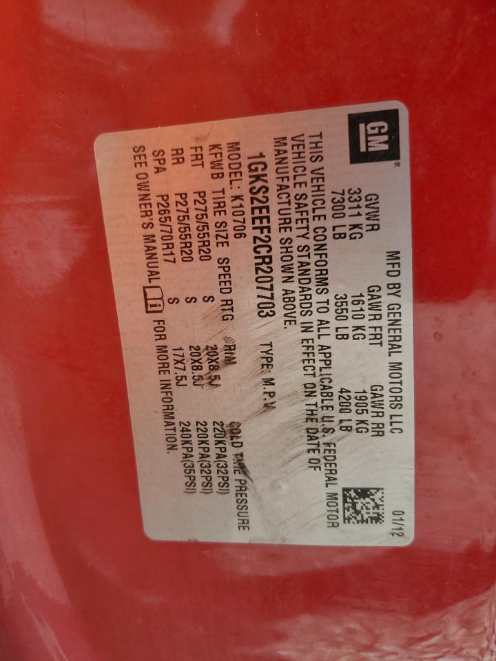 2012 GMC Yukon Denali VIN: 1GKS2EEF2CR207703 Lot: 70955765