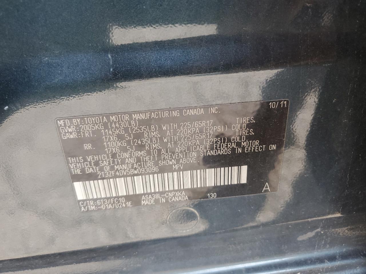 2011 Toyota Rav4 VIN: 2T3ZF4DV5BW093096 Lot: 80074805