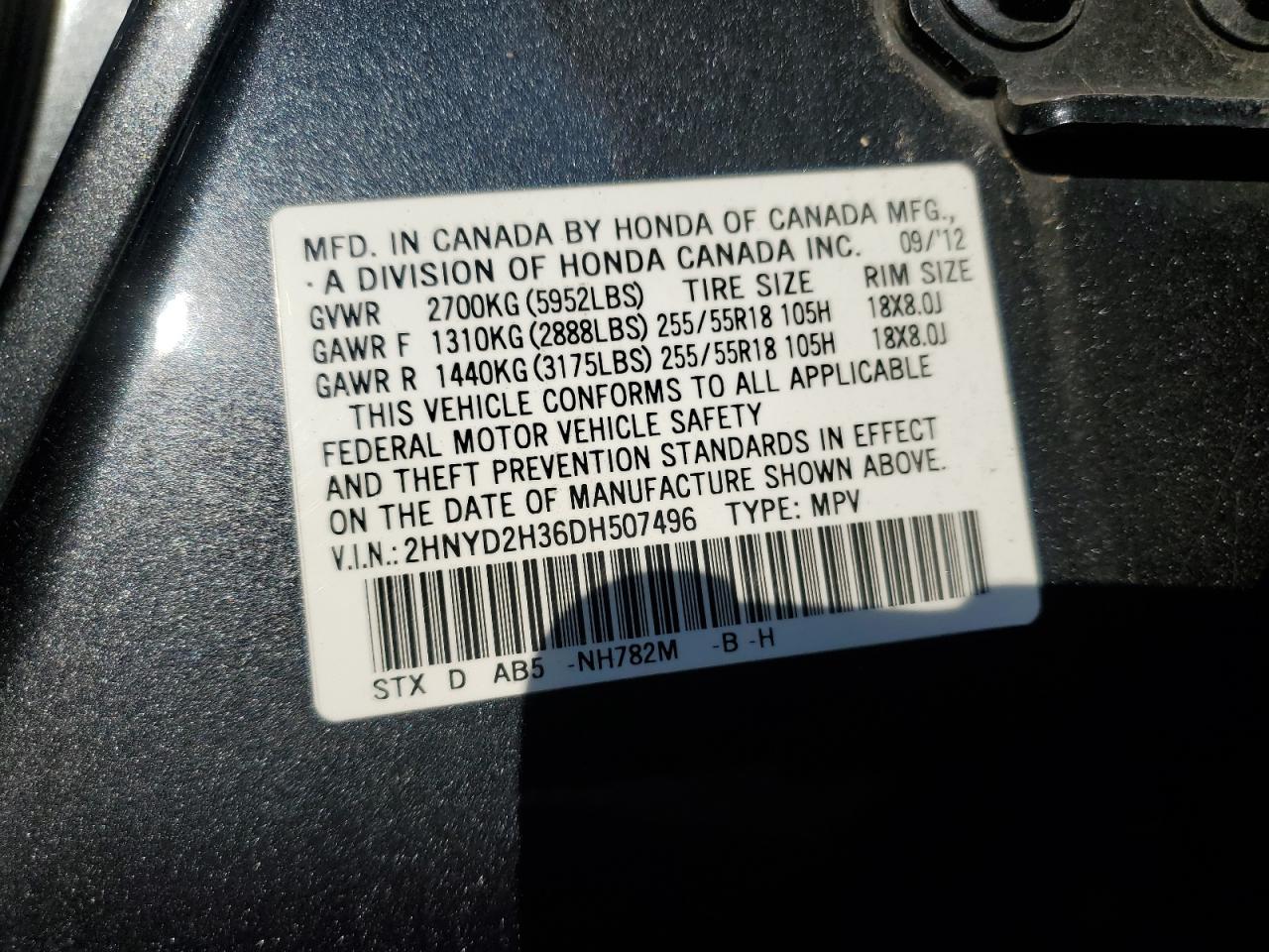 2013 Acura Mdx Technology VIN: 2HNYD2H36DH507496 Lot: 82108965