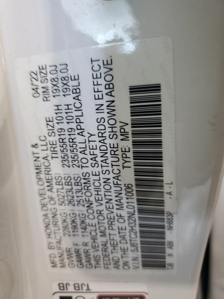 2022 Acura Rdx VIN: 5J8TC2H32NL011006 Lot: 72074425