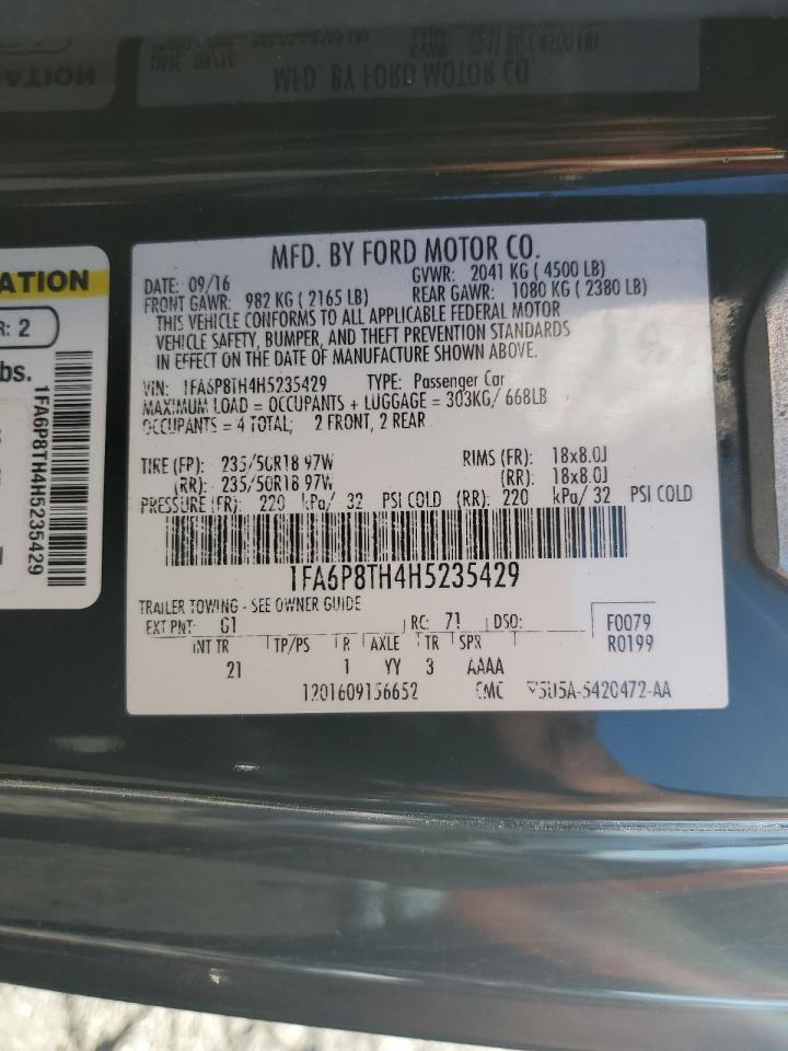 2017 Ford Mustang VIN: 1FA6P8TH4H5235429 Lot: 80888355