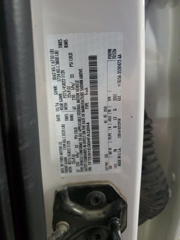 2017 Ford F150 Supercrew VIN: 1FTEW1EG0HFA32004 Lot: 70723935