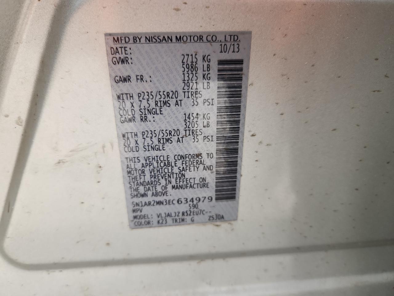 2014 Nissan Pathfinder S VIN: 5N1AR2MN3EC634979 Lot: 81688345