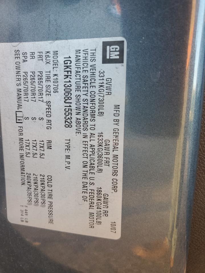 2008 GMC Yukon VIN: 1GKFK13068J155328 Lot: 80754255