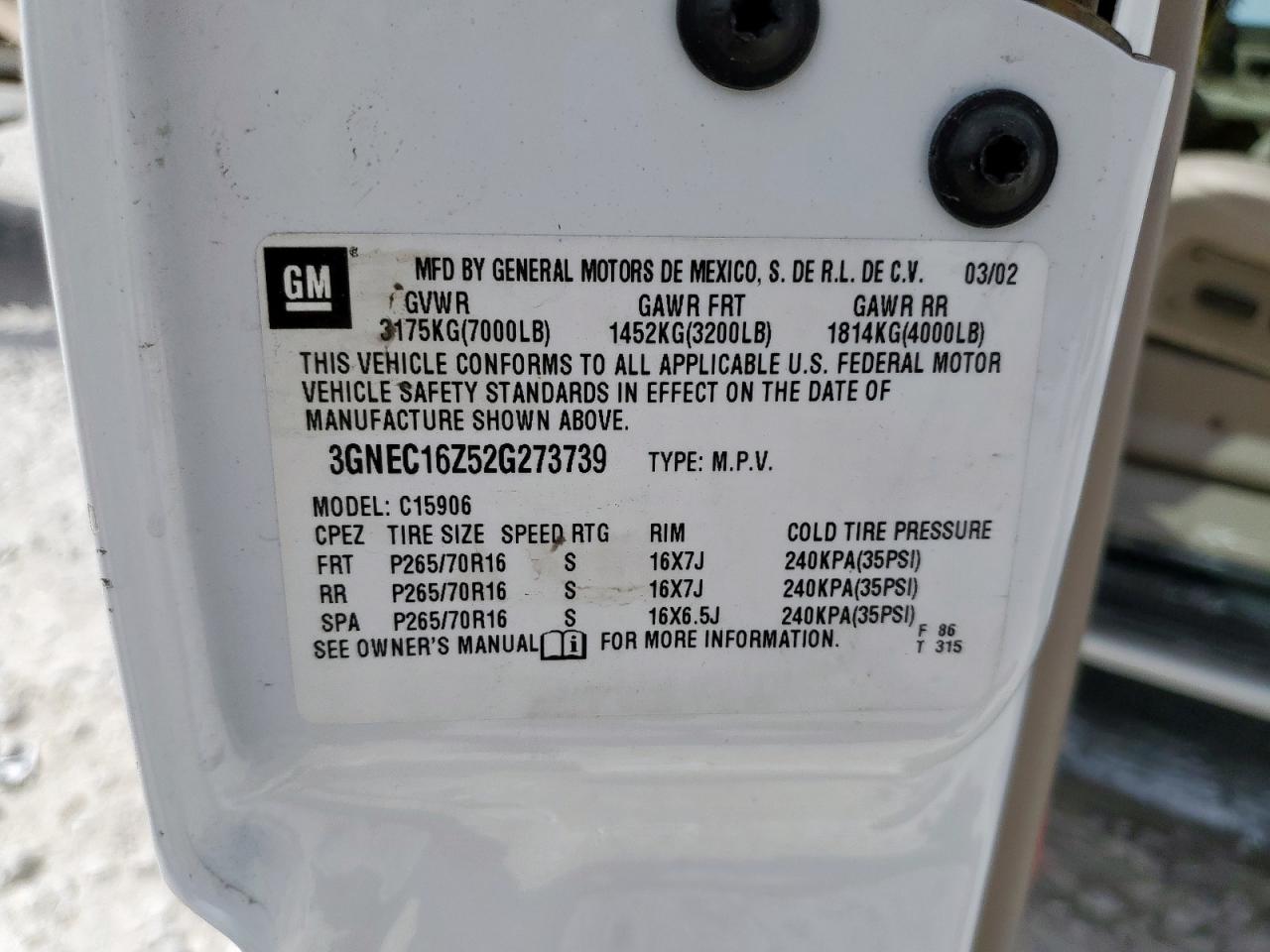 2002 Chevrolet Suburban C1500 VIN: 3GNEC16Z52G273739 Lot: 84587565