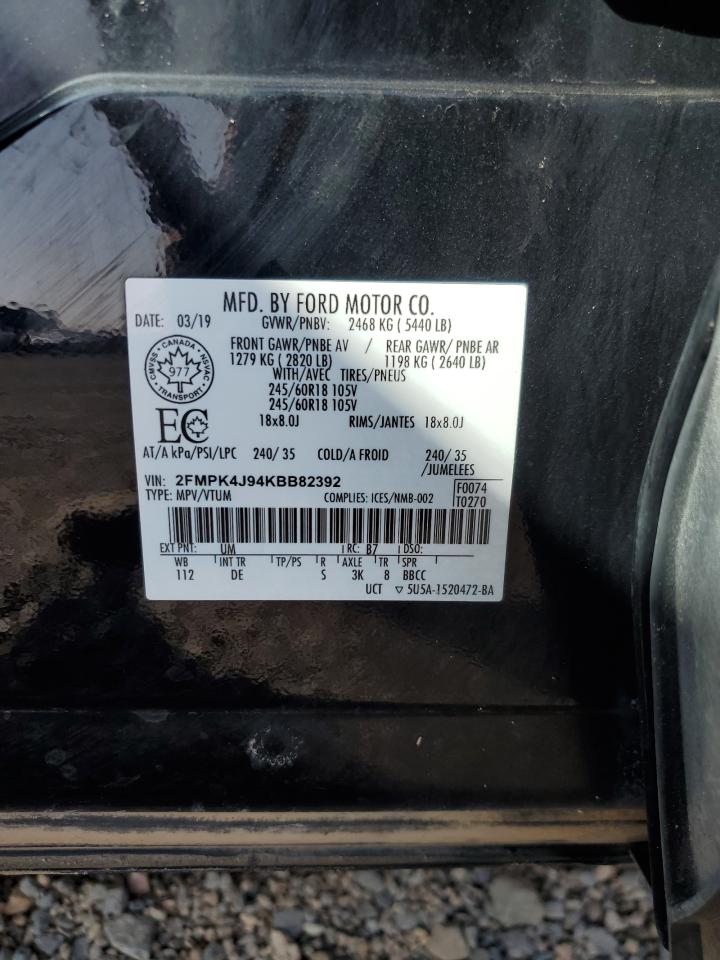 2019 Ford Edge Sel VIN: 2FMPK4J94KBB82392 Lot: 71542775