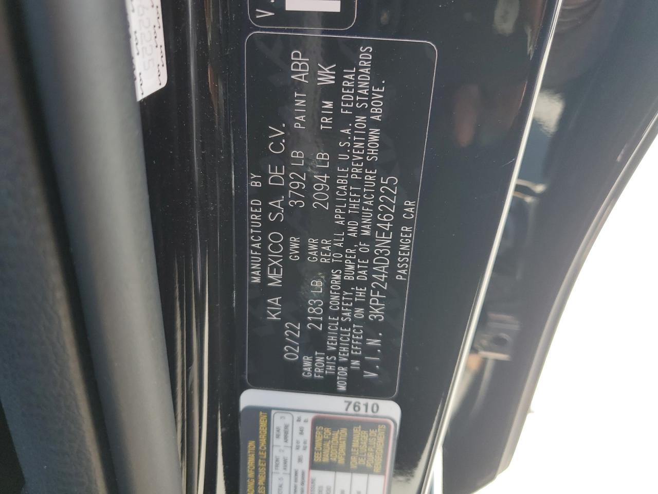 2022 Kia Forte Fe VIN: 3KPF24AD3NE462225 Lot: 81079485