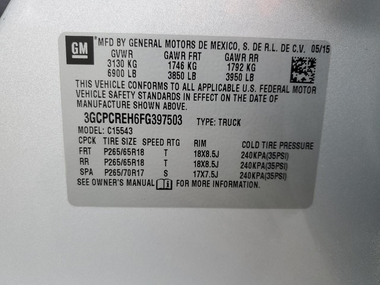 2015 Chevrolet Silverado C1500 Lt VIN: 3GCPCREH6FG397503 Lot: 84471515