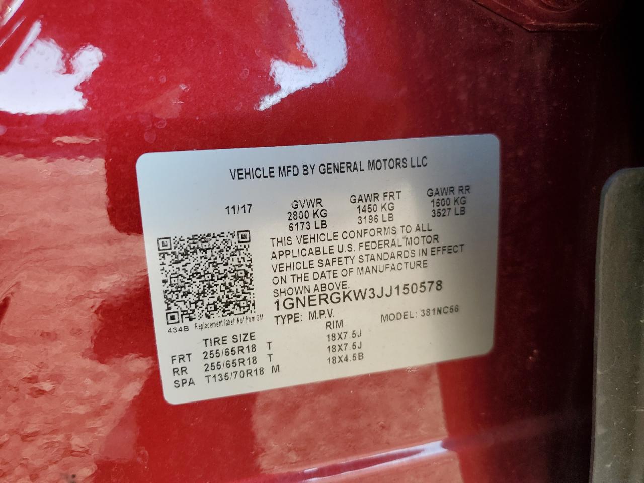 2018 Chevrolet Traverse Lt VIN: 1GNERGKW3JJ150578 Lot: 84548485