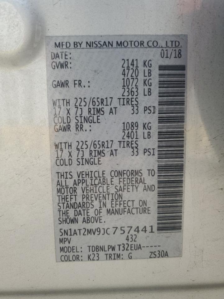 2018 Nissan Rogue S VIN: 5N1AT2MV9JC757441 Lot: 83850515