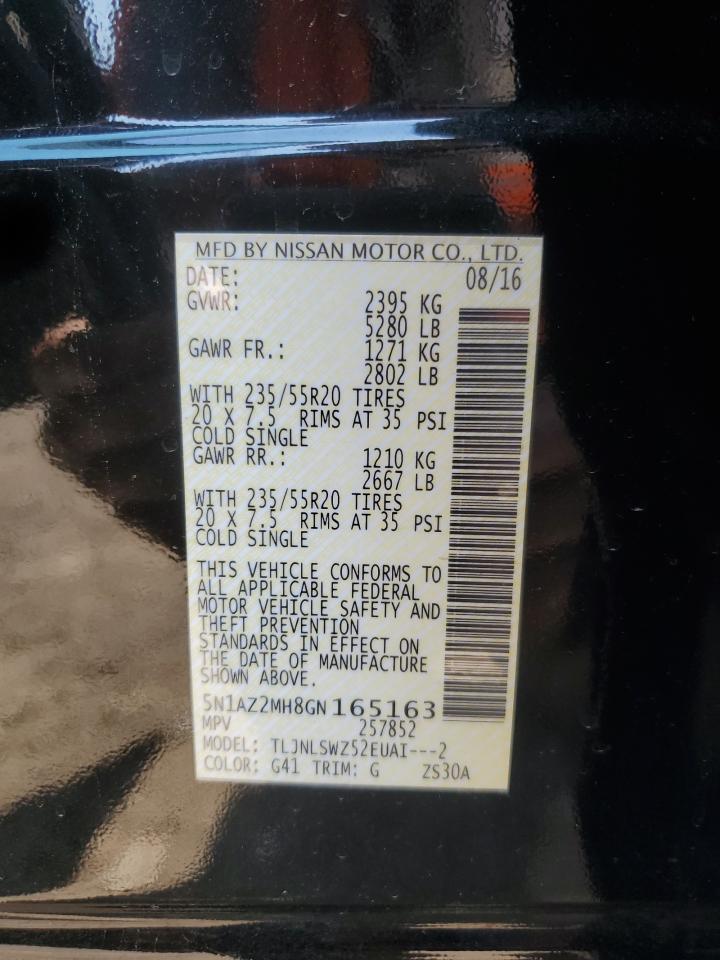 2016 Nissan Murano S VIN: 5N1AZ2MH8GN165163 Lot: 81138035