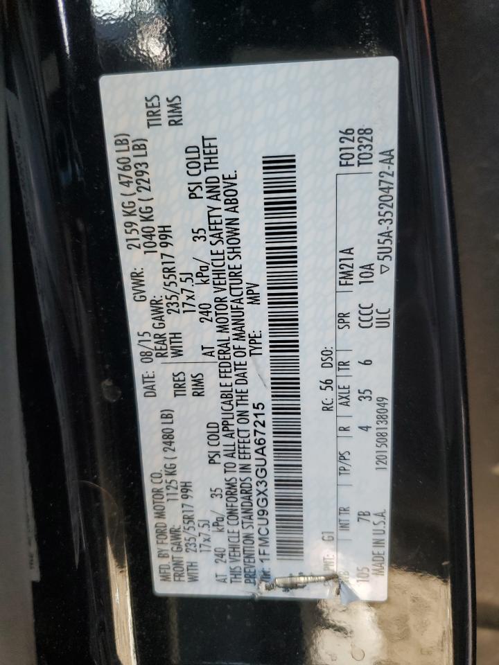 2016 Ford Escape Se VIN: 1FMCU9GX3GUA67215 Lot: 81754945