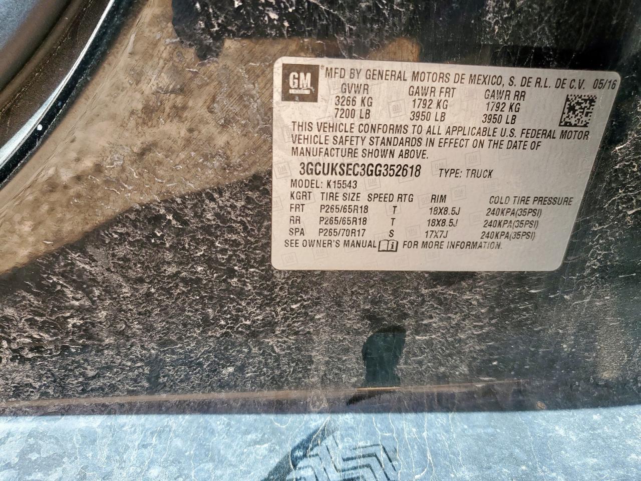 2016 Chevrolet Silverado K1500 Ltz VIN: 3GCUKSEC3GG352618 Lot: 84356155
