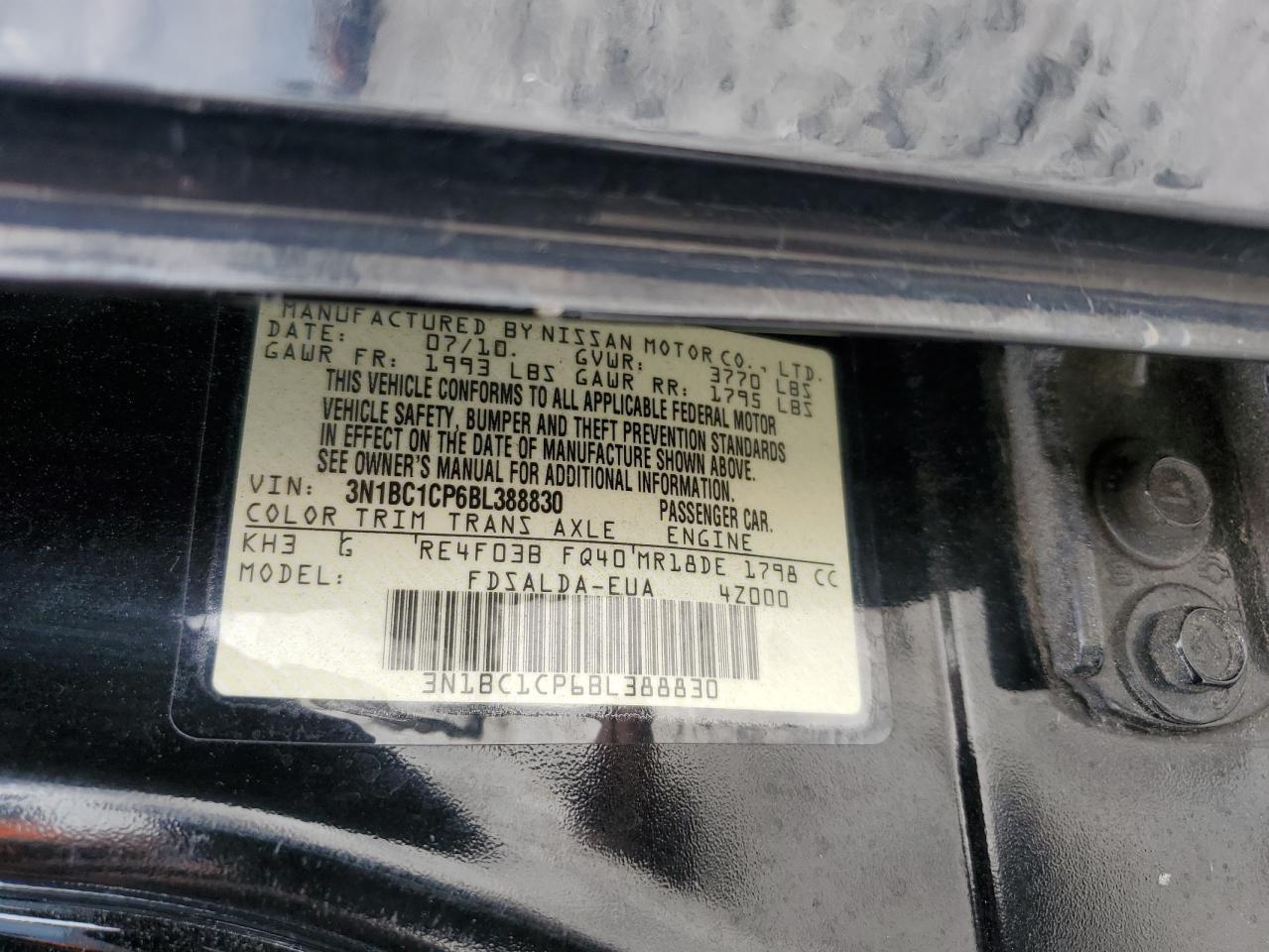 2011 Nissan Versa S VIN: 3N1BC1CP6BL388830 Lot: 81898395