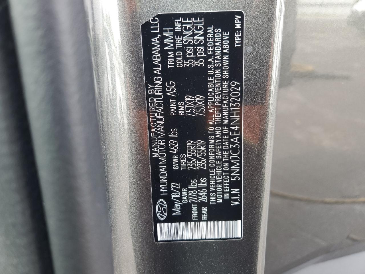 2022 Hyundai Tucson Sel VIN: 5NMJC3AE4NH132029 Lot: 71744815