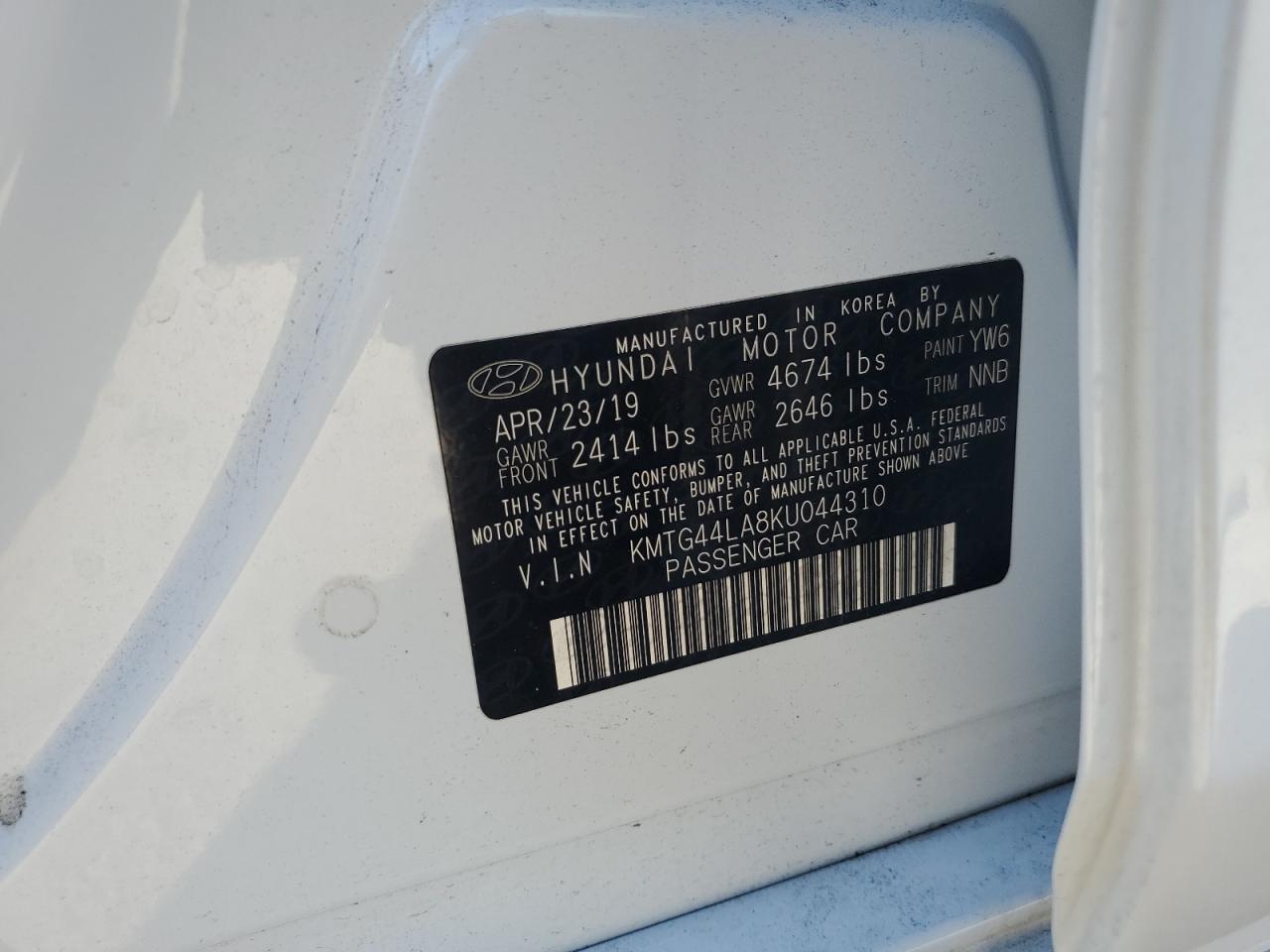 2019 Genesis G70 Prestige VIN: KMTG44LA8KU044310 Lot: 81029235