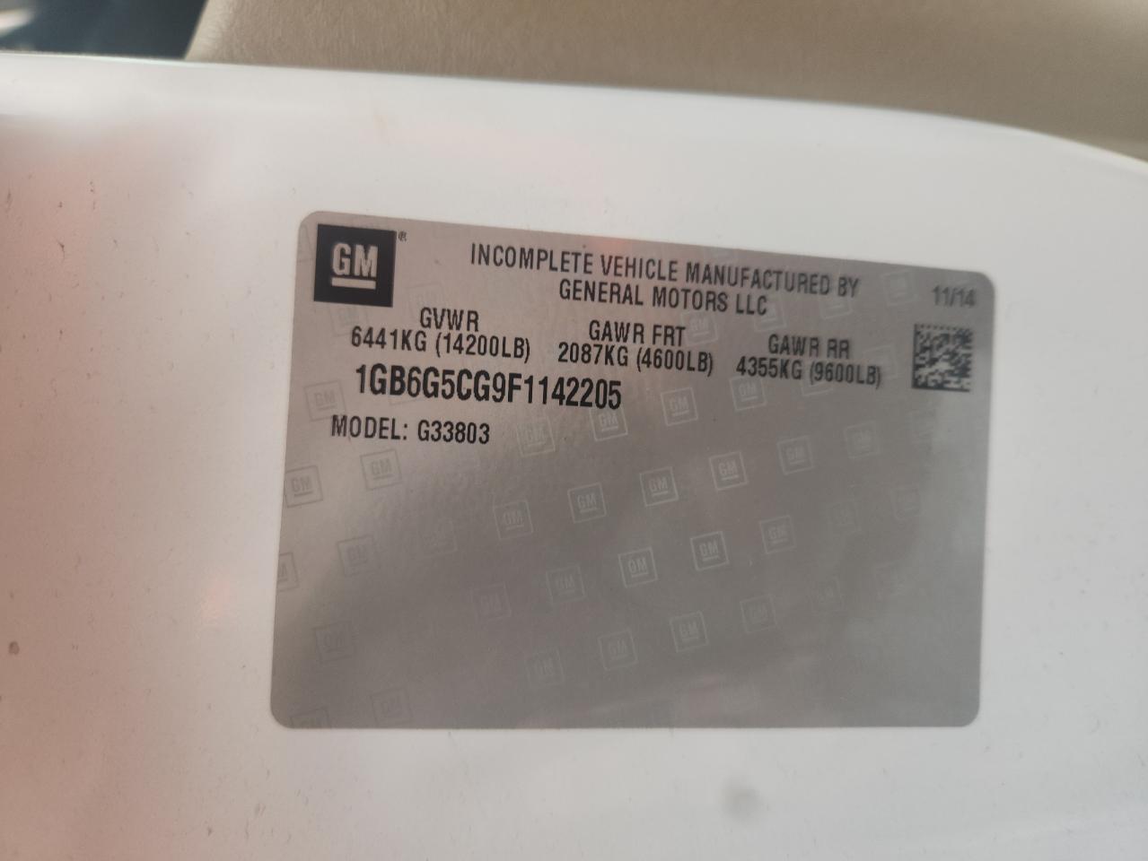 2015 Chevrolet Express G4500 VIN: 1GB6G5CG9F1142205 Lot: 70900585